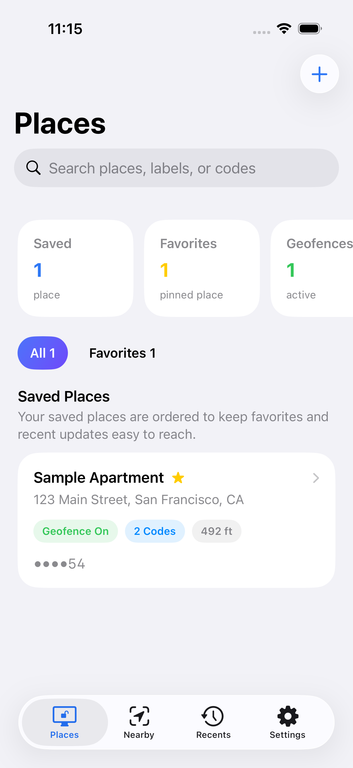 DoorCodes Places list on iPhone